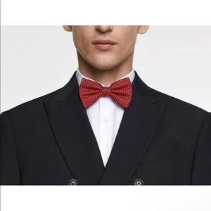 NWT Zara Men Floral Jacquard Silk Bow Tie  Red